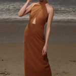 Aurora Dress - Golden Brown Silk Noil - Heidi Merrick