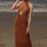 Aurora Dress - Golden Brown Silk Noil - Heidi Merrick