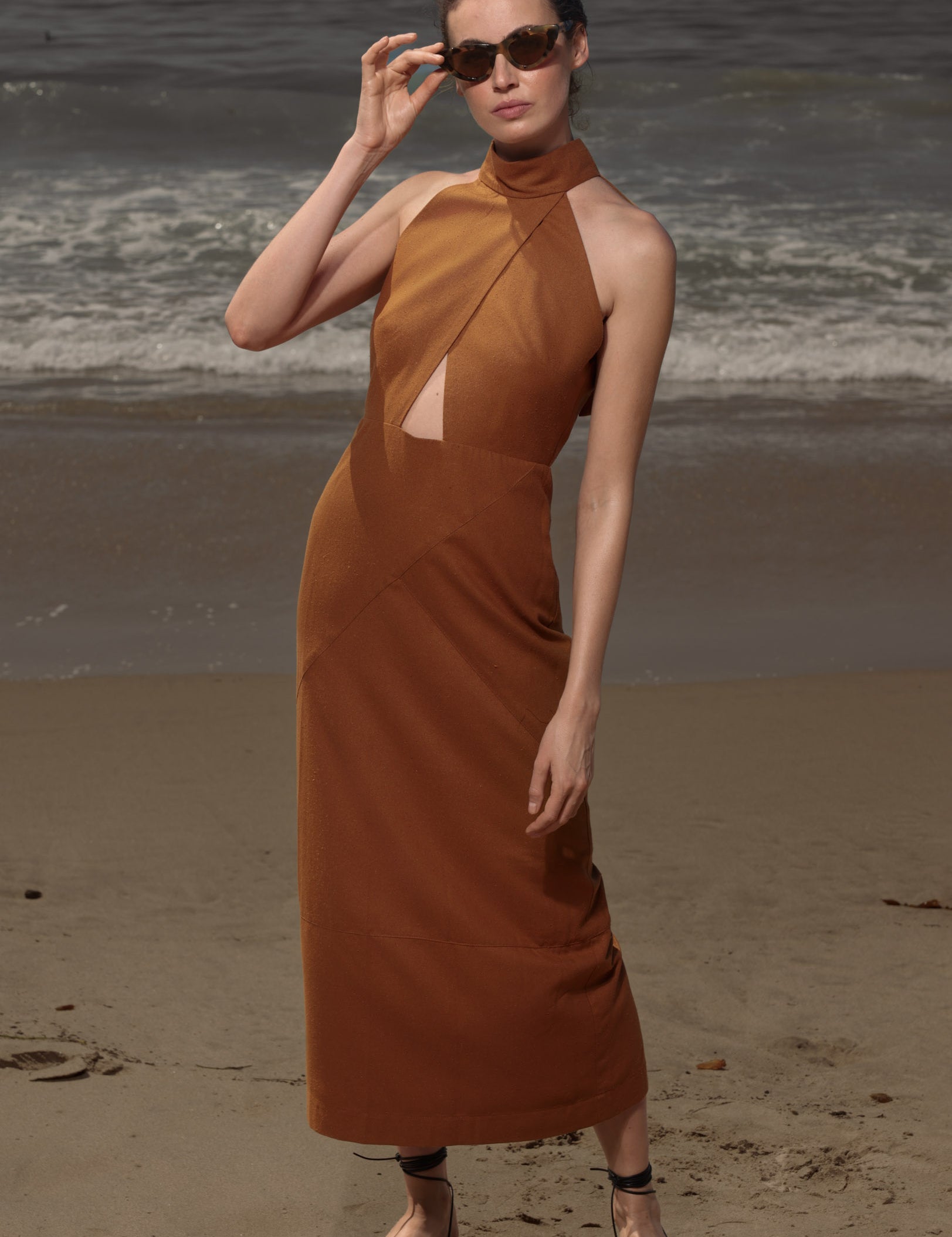 Aurora Dress - Golden Brown Silk Noil - Heidi Merrick