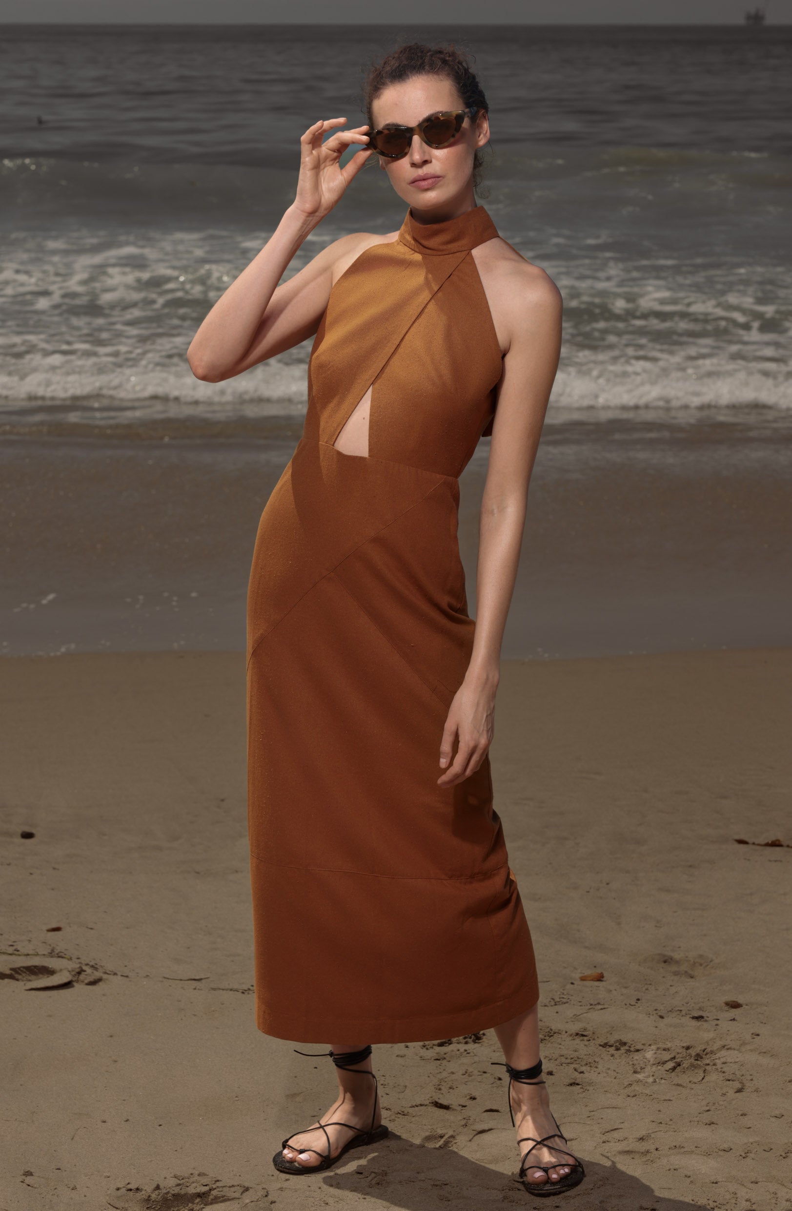 Aurora Dress - Golden Brown Silk Noil - Heidi Merrick
