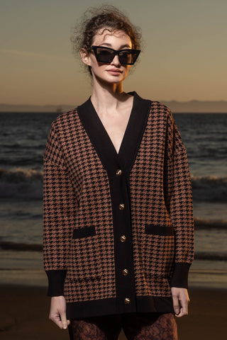 Fanny Cardigan - Chocolate Houndstooth