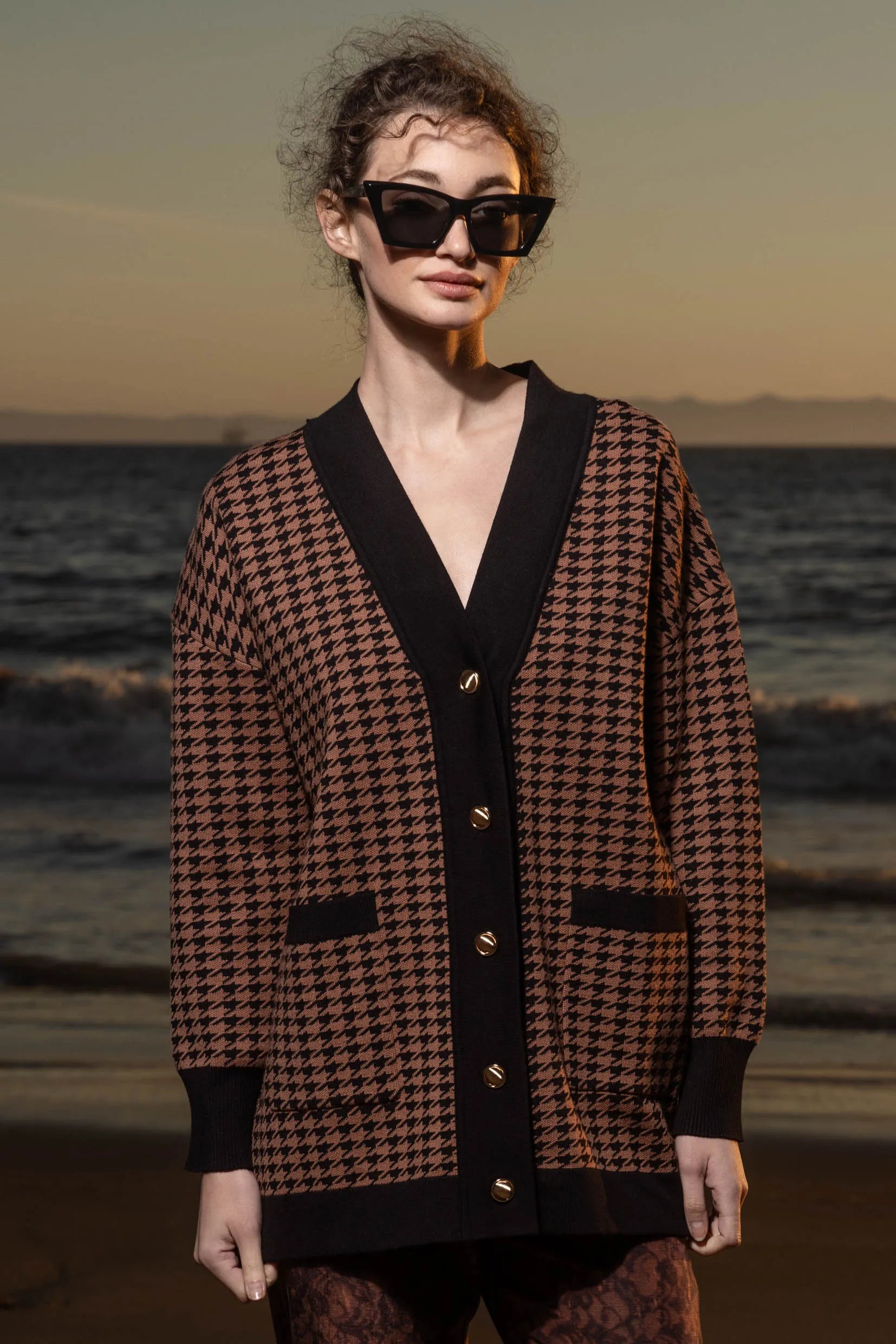 Fanny Cardigan - Chocolate Houndstooth – Heidi Merrick Fanny Cardigan - Chocolate Houndstooth – Heidi Merrick