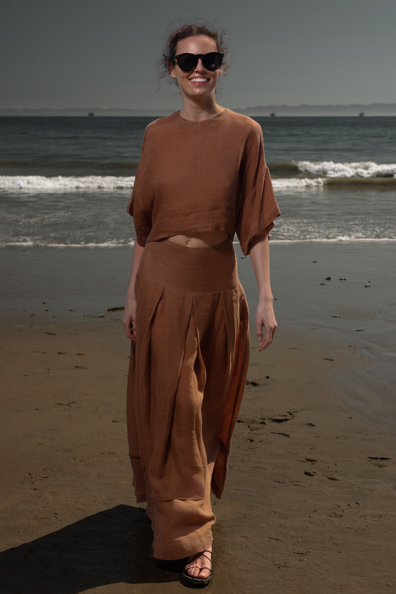 Marbella Skirt - Sable Tissue Linen - Heidi Merrick