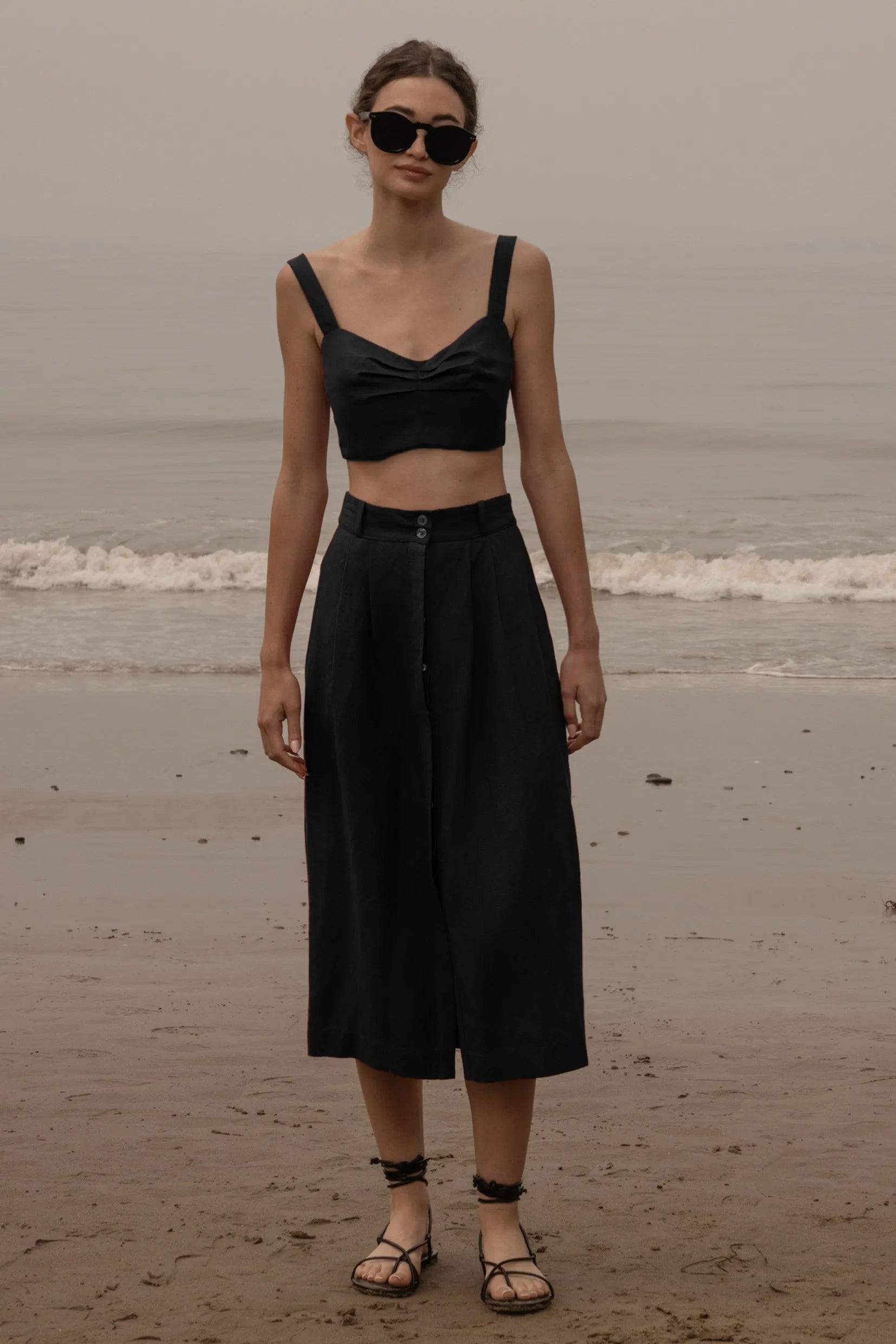 Camille Skirt - Noir Silk & Hemp - Heidi Merrick