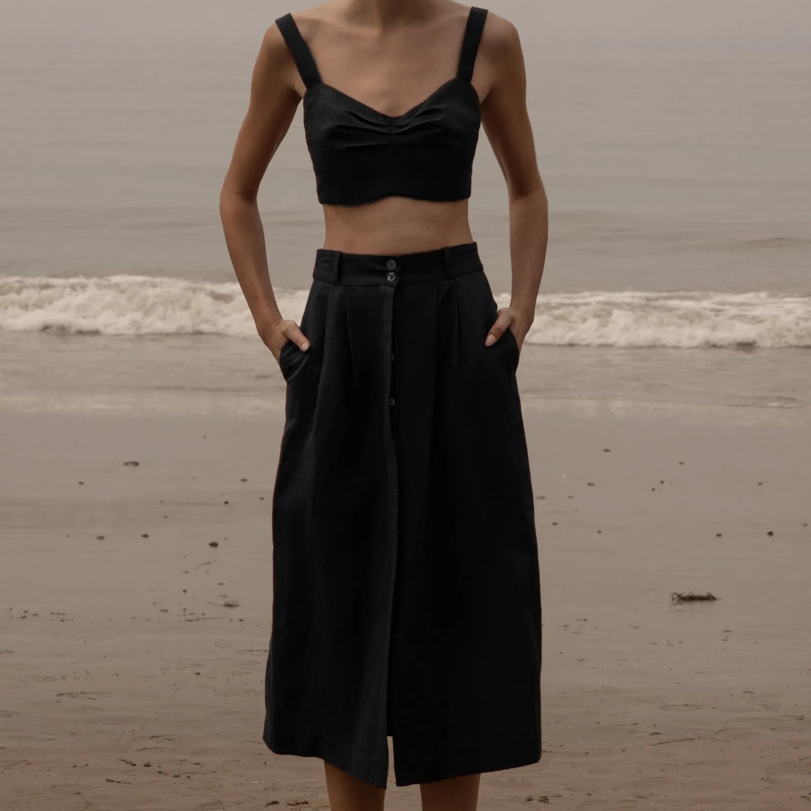 Camille Skirt - Noir Silk & Hemp - Heidi Merrick