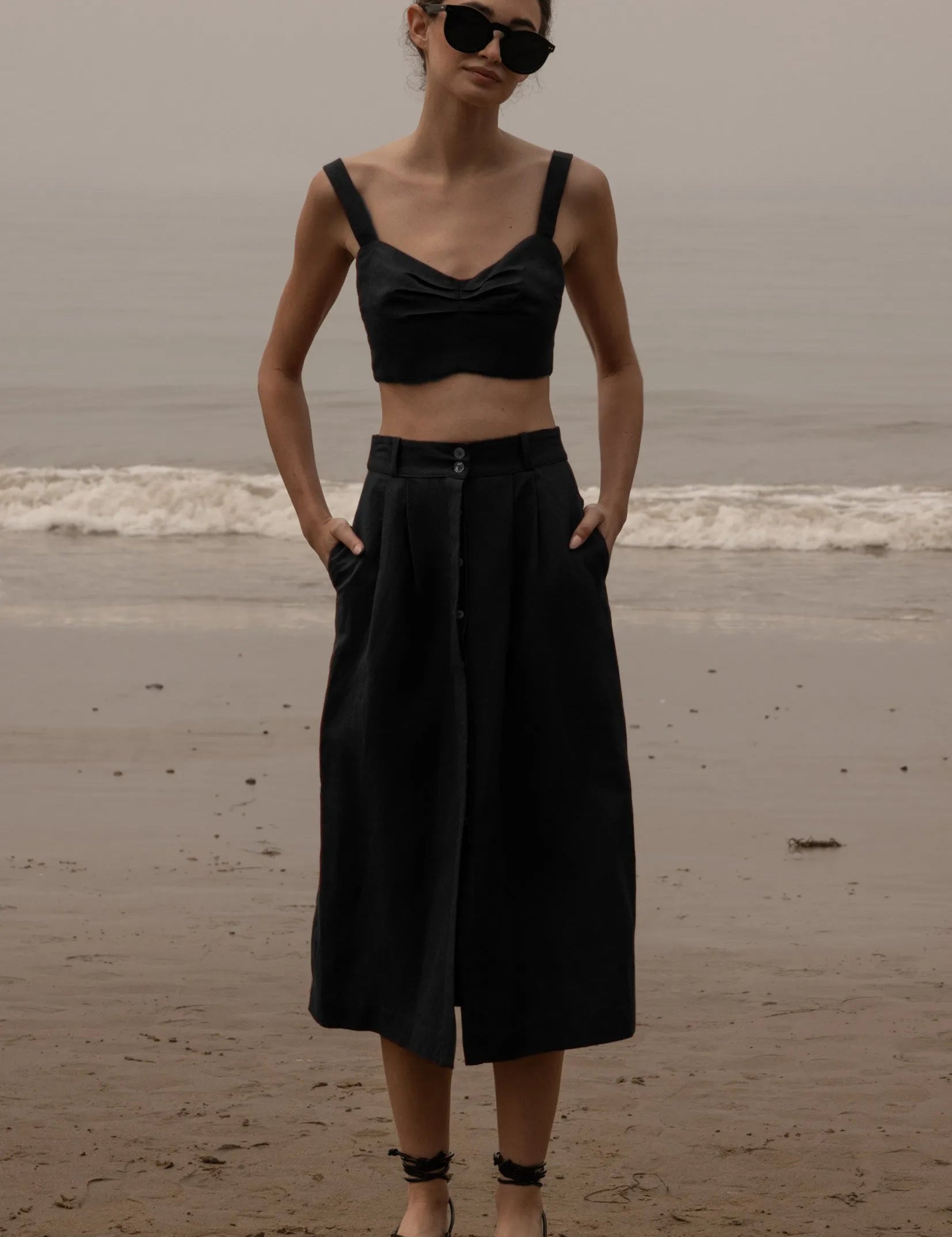 Camille Skirt - Noir Silk & Hemp - Heidi Merrick