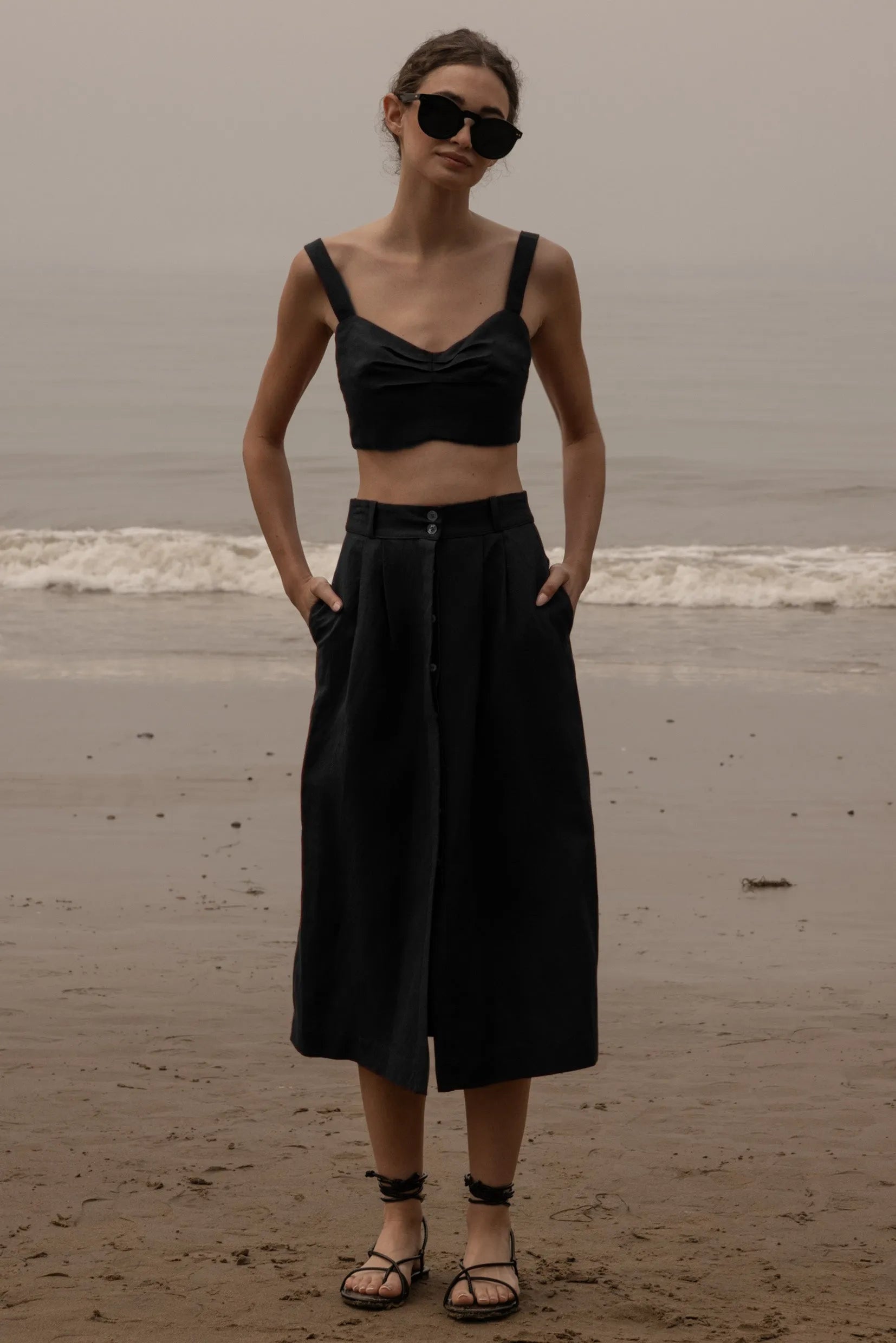 Camille Skirt - Noir Silk & Hemp - Heidi Merrick
