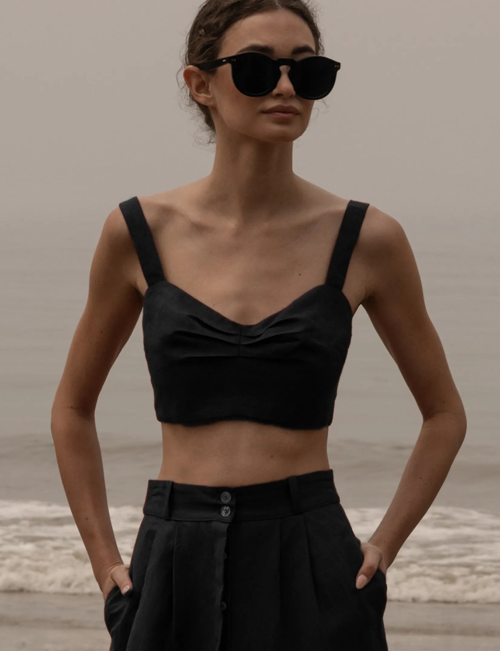 Calvi Top - Noir Silk & Hemp - Heidi Merrick