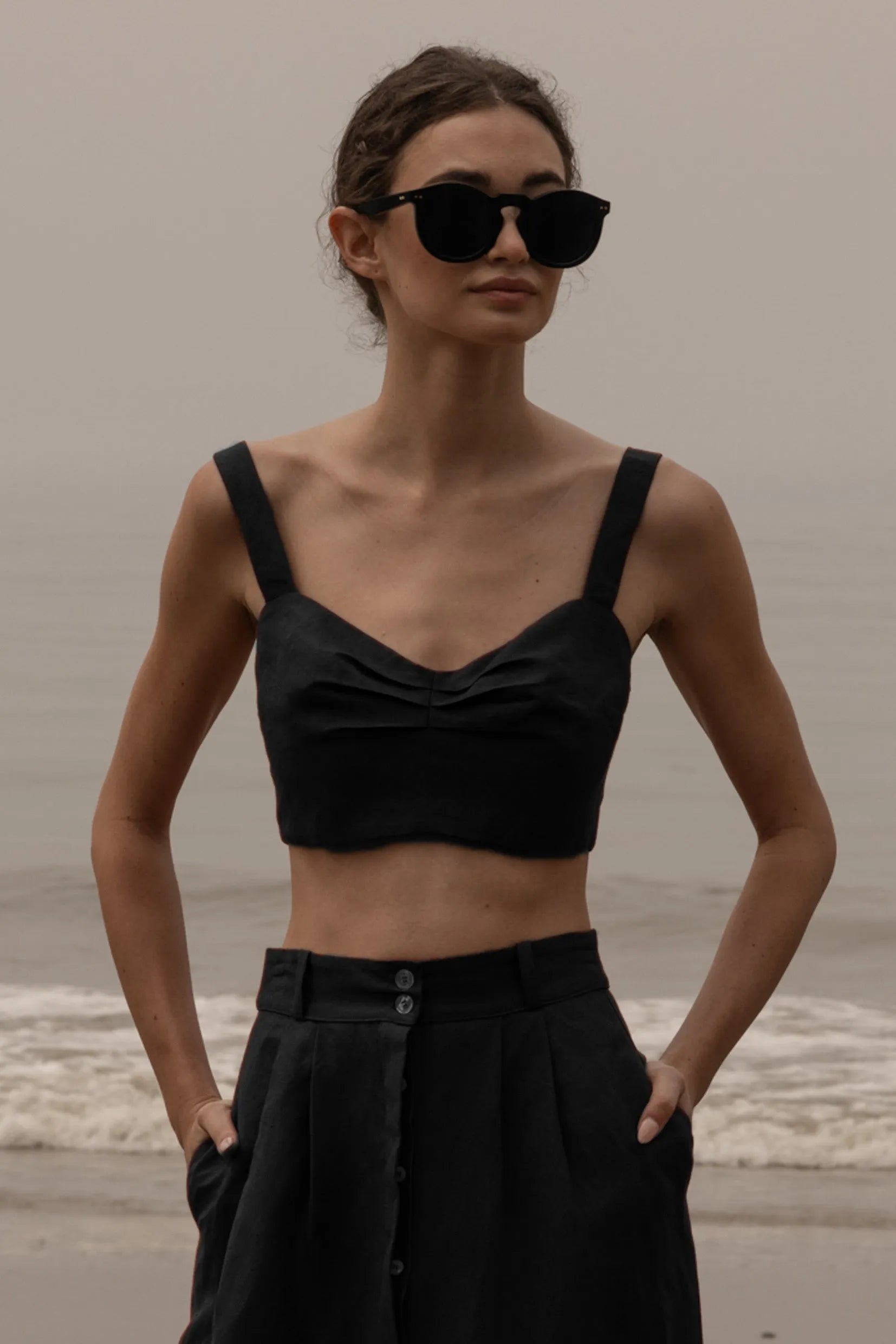 Calvi Top - Noir Silk & Hemp - Heidi Merrick