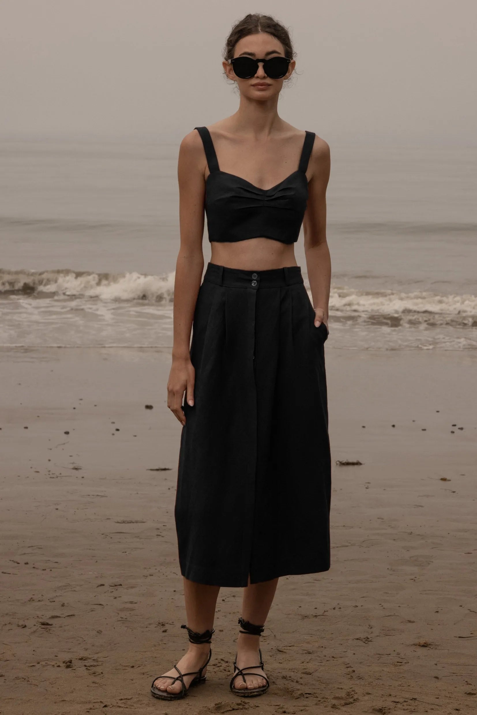 Camille Skirt - Noir Silk & Hemp - Heidi Merrick