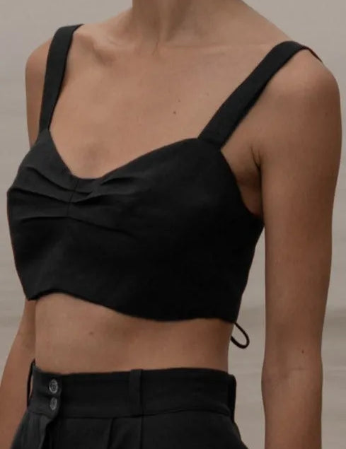 Calvi Top - Noir Silk & Hemp - Heidi Merrick