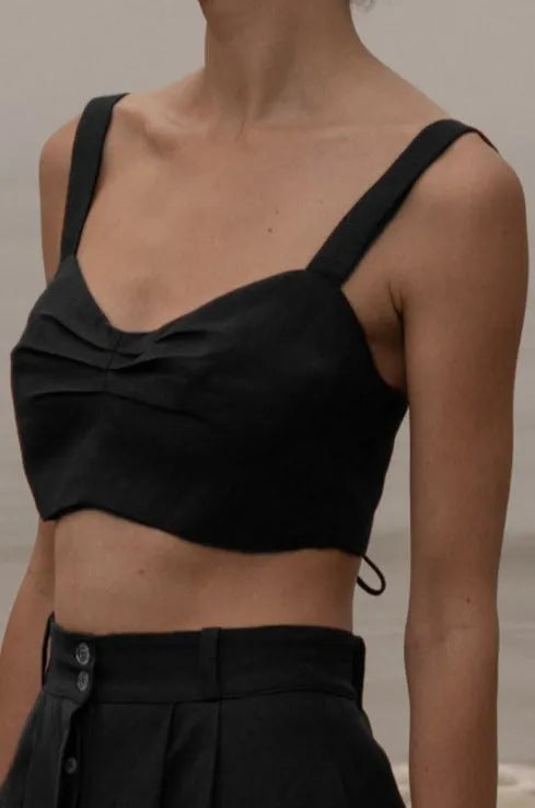 Calvi Top - Noir Silk & Hemp - Heidi Merrick