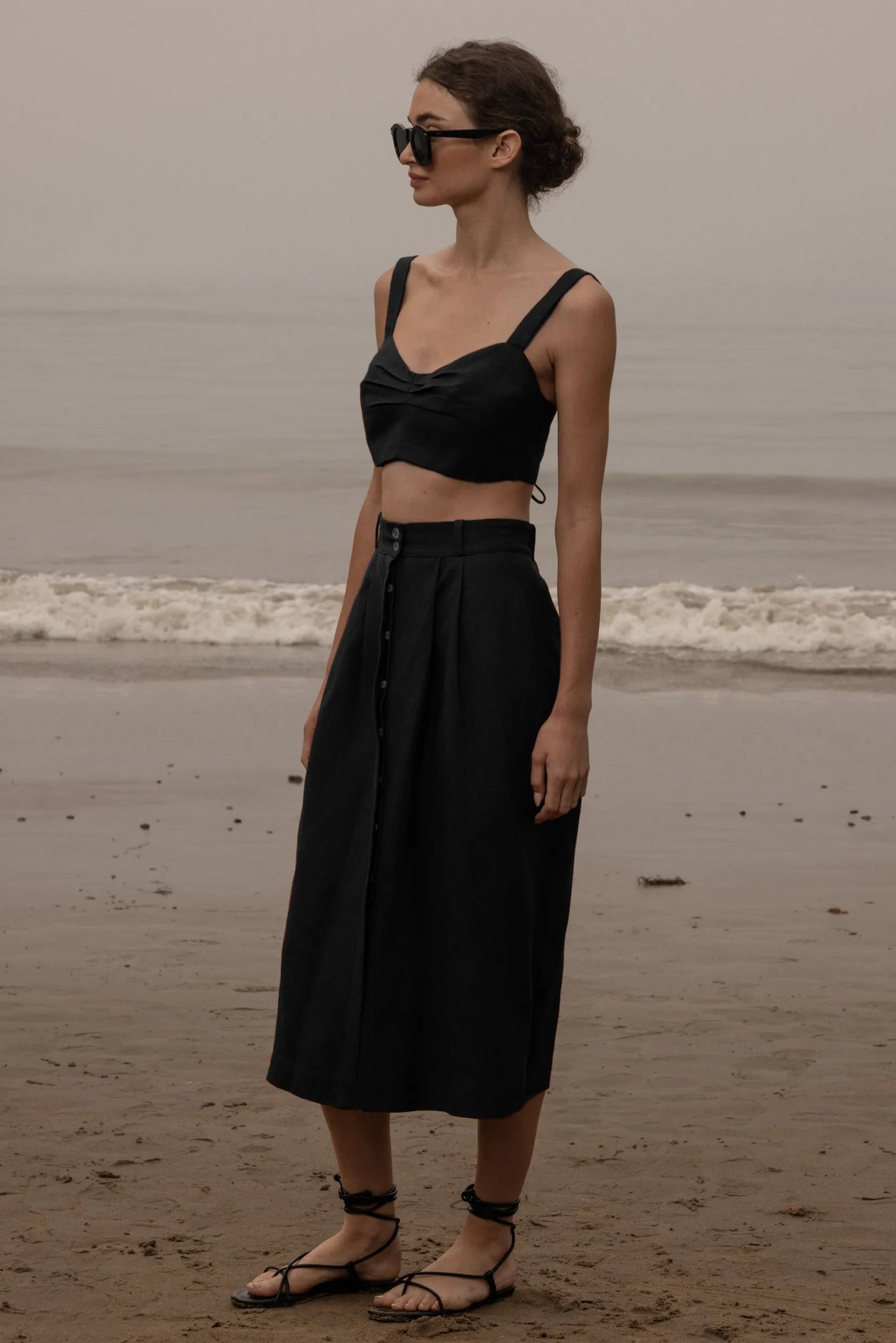 Camille Skirt - Noir Silk & Hemp - Heidi Merrick