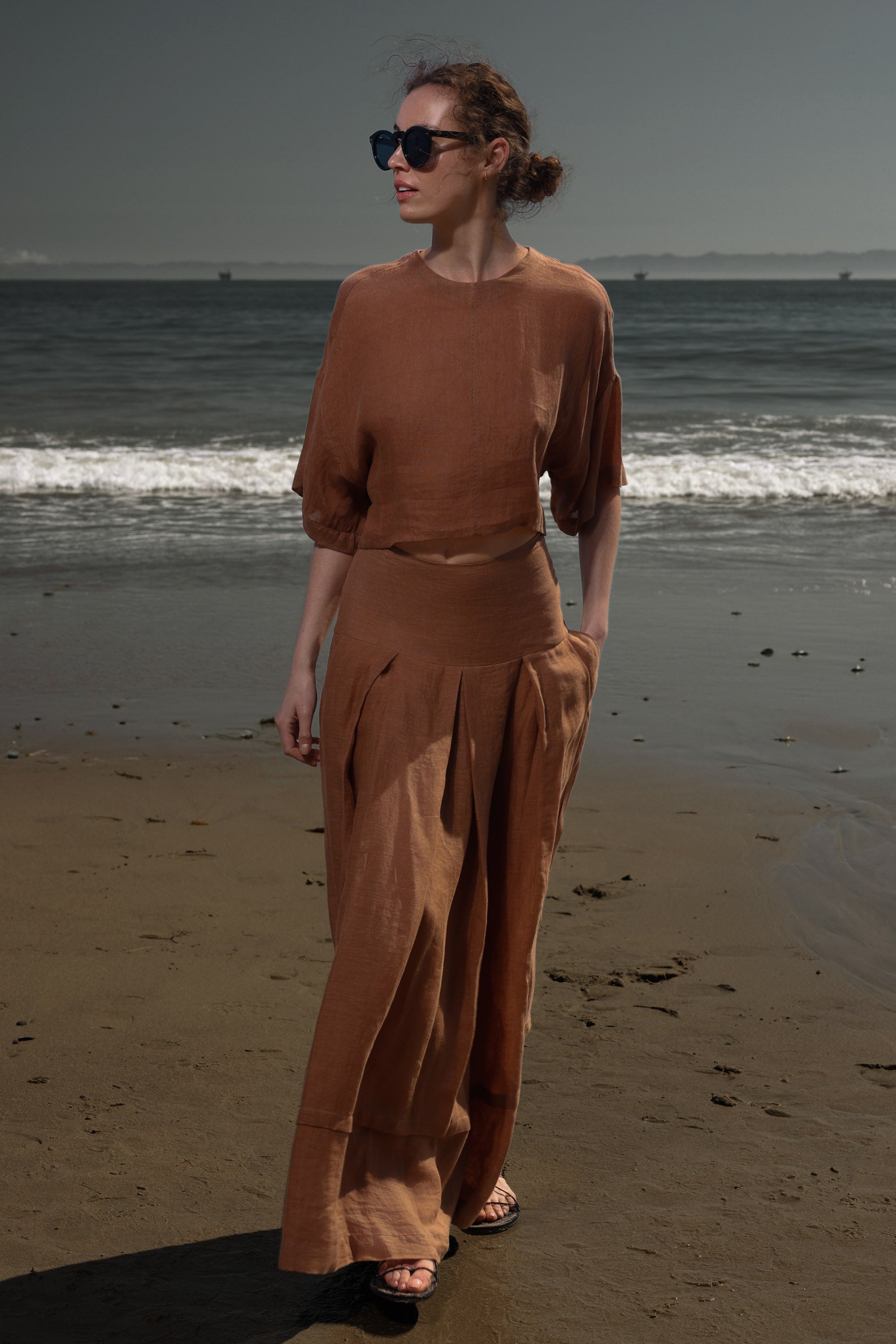Marbella Skirt - Sable Tissue Linen - Heidi Merrick