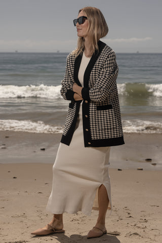 Fanny Cardigan - Ivory Houndstooth