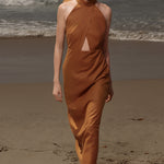 Aurora Dress - Golden Brown Silk Noil - Heidi Merrick