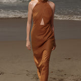 Aurora Dress - Golden Brown Silk Noil - Heidi Merrick