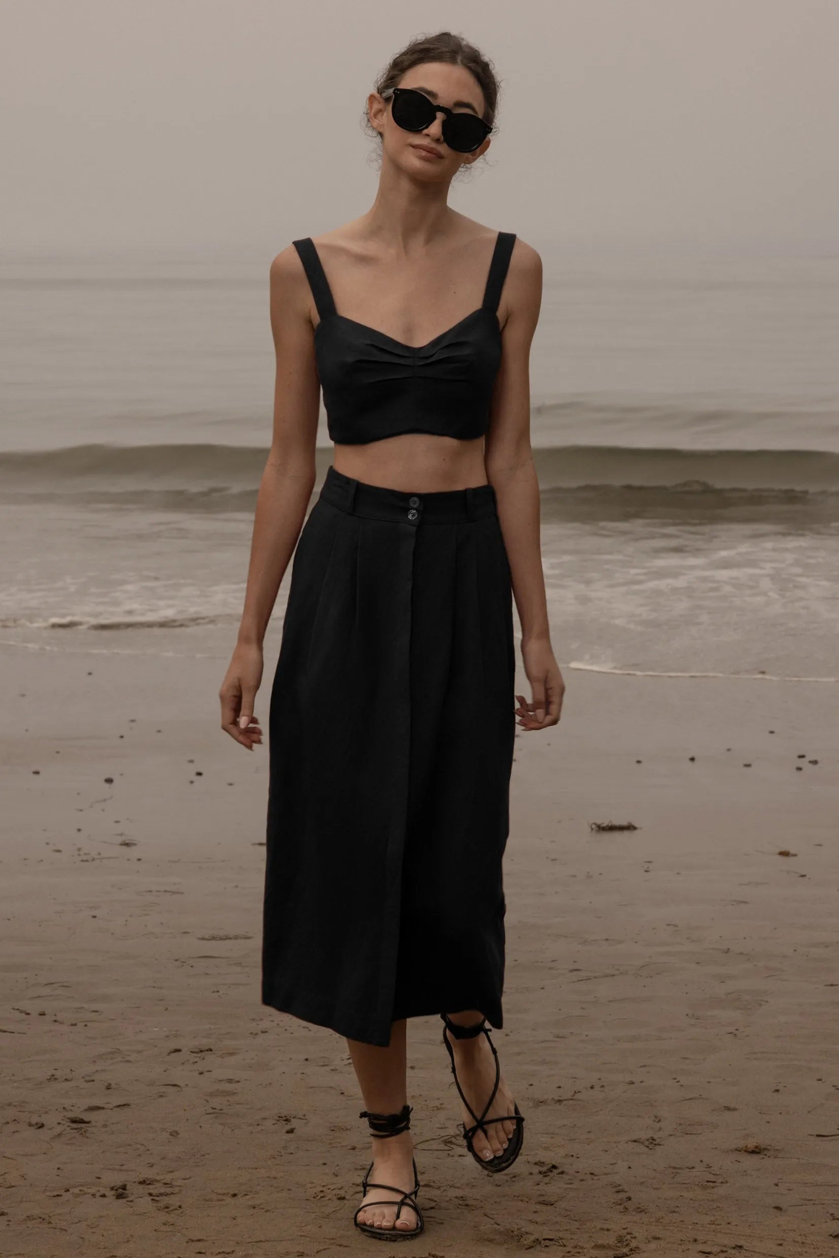 Calvi Top - Noir Silk & Hemp - Heidi Merrick