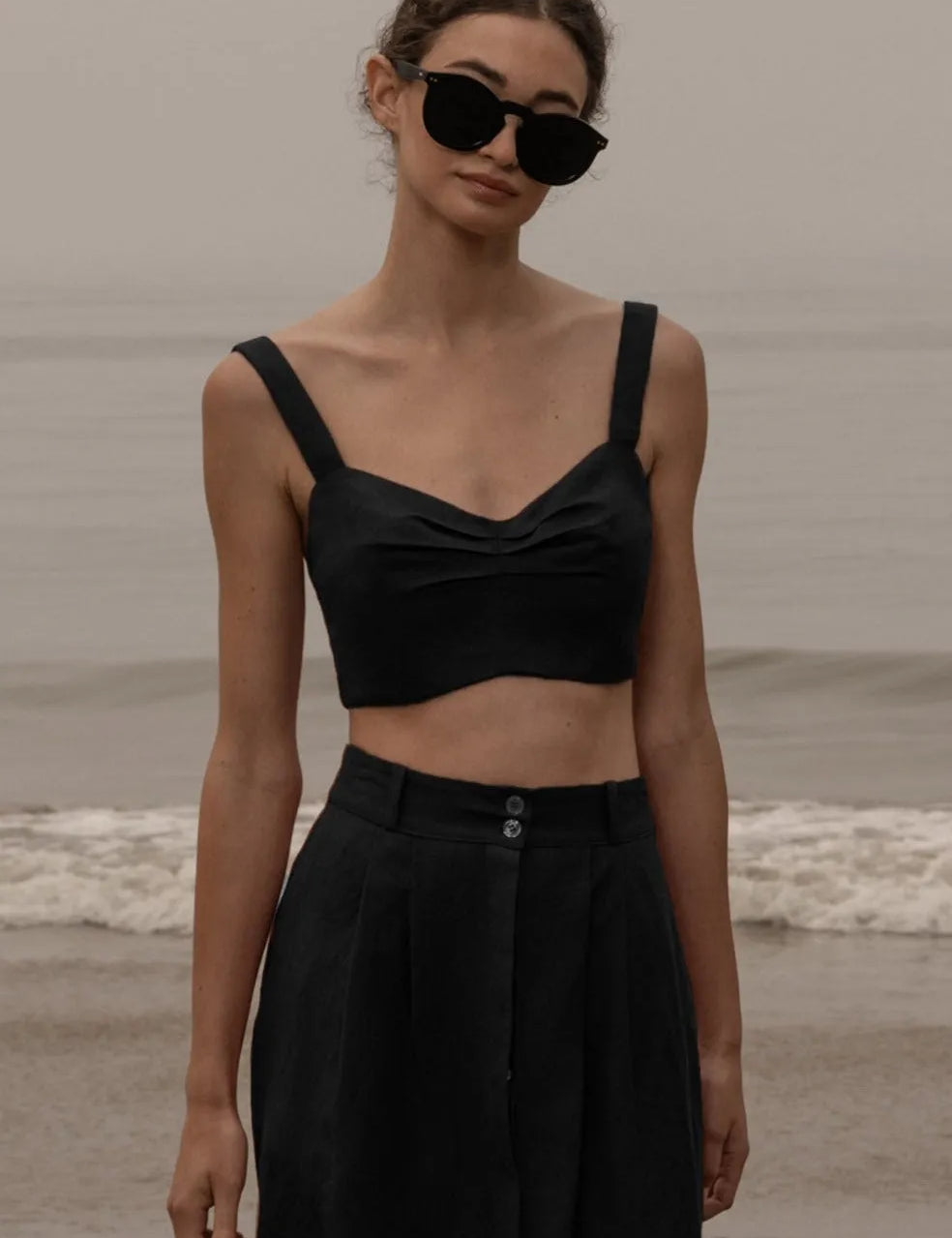 Calvi Top - Noir Silk & Hemp - Heidi Merrick