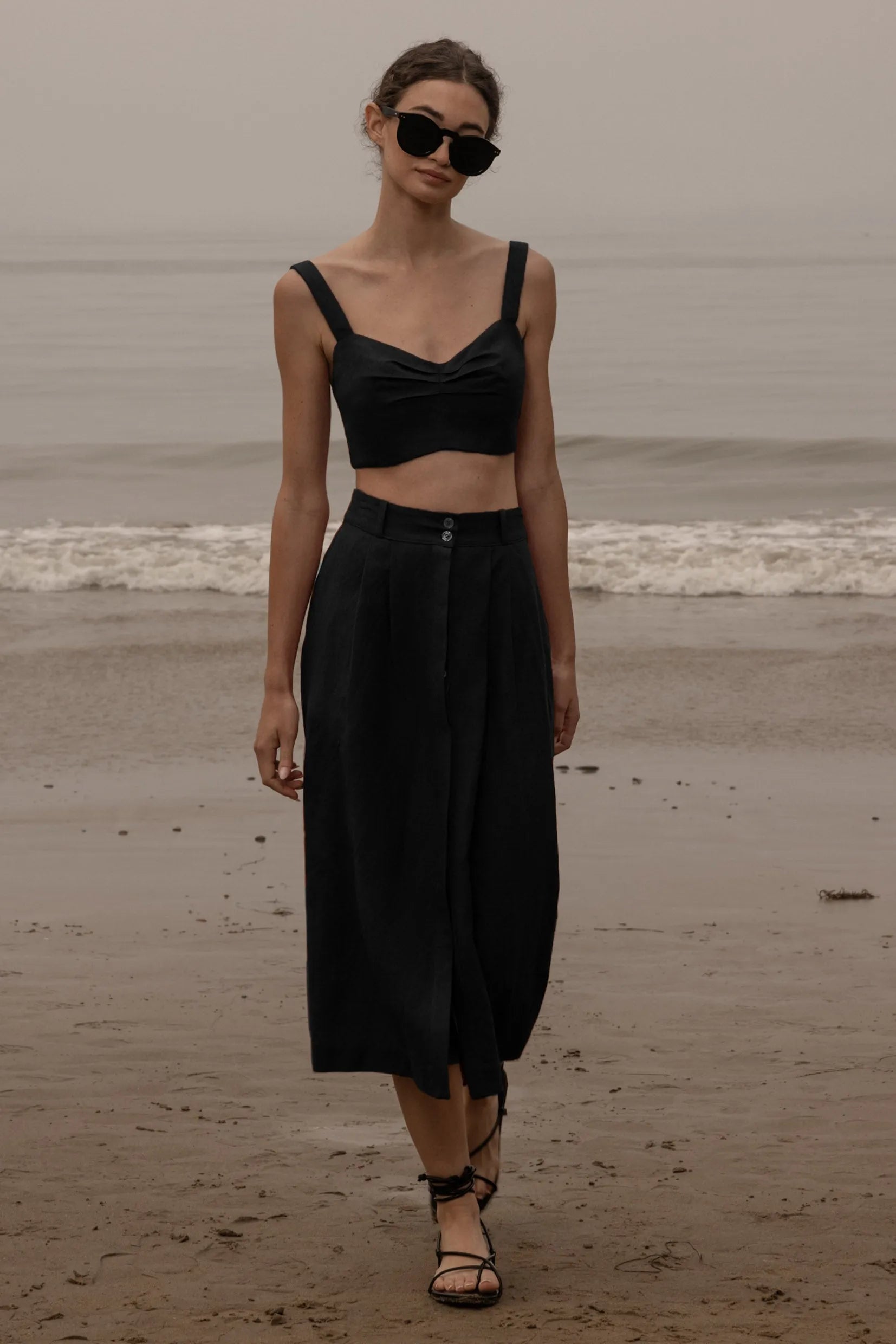 Camille Skirt - Noir Silk & Hemp - Heidi Merrick