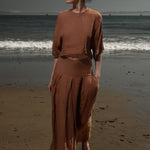 Marbella Skirt - Sable Tissue Linen - Heidi Merrick