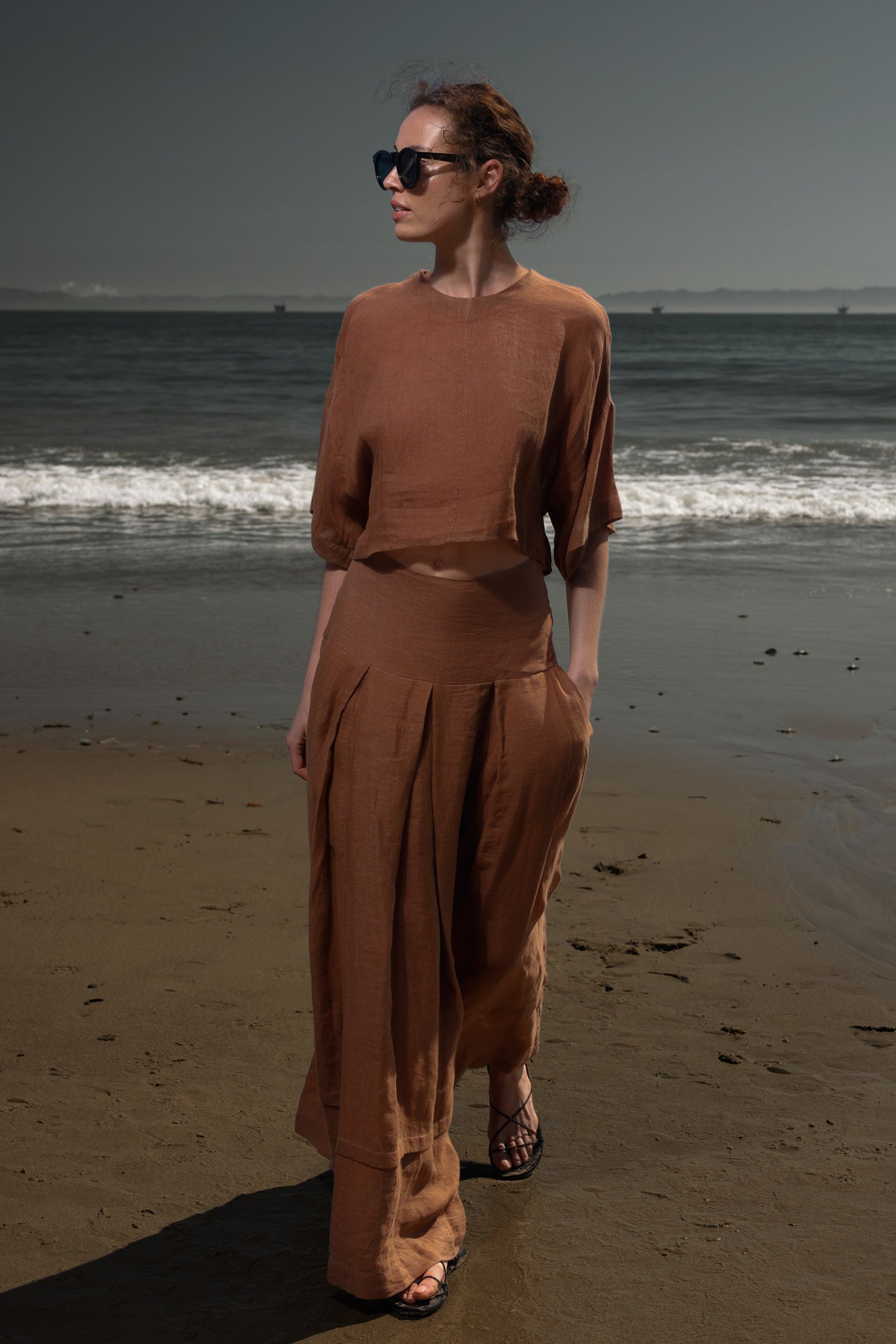 Marbella Skirt - Sable Tissue Linen - Heidi Merrick