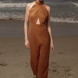 Aurora Dress - Golden Brown Silk Noil - Heidi Merrick
