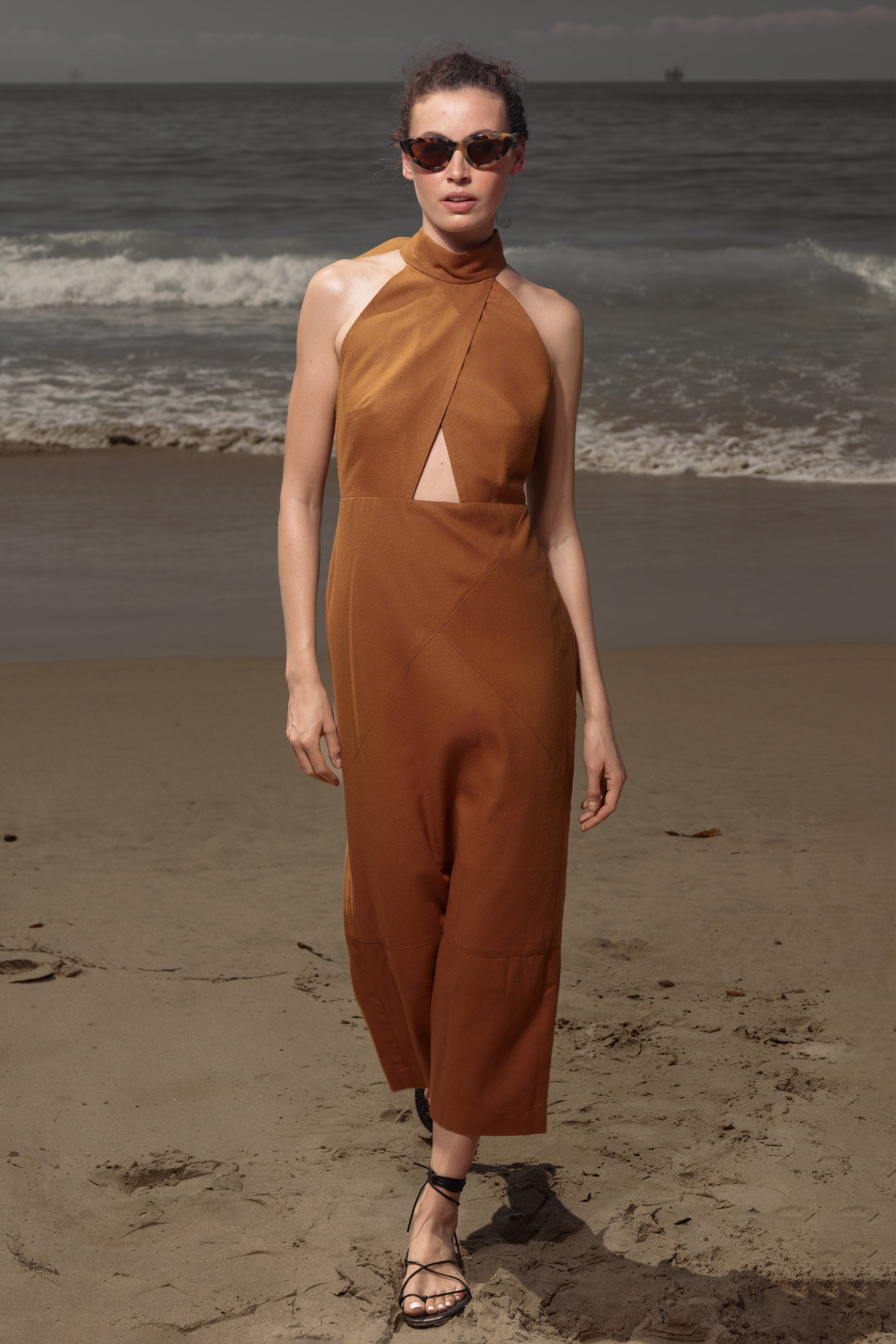 Aurora Dress - Golden Brown Silk Noil - Heidi Merrick