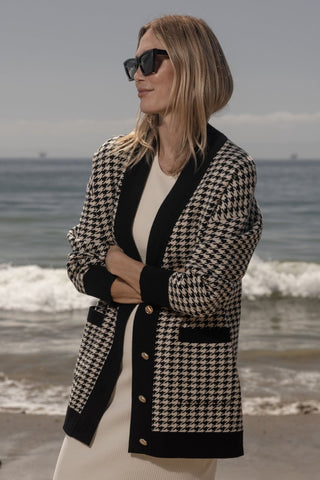 Fanny Cardigan - Ivory Houndstooth