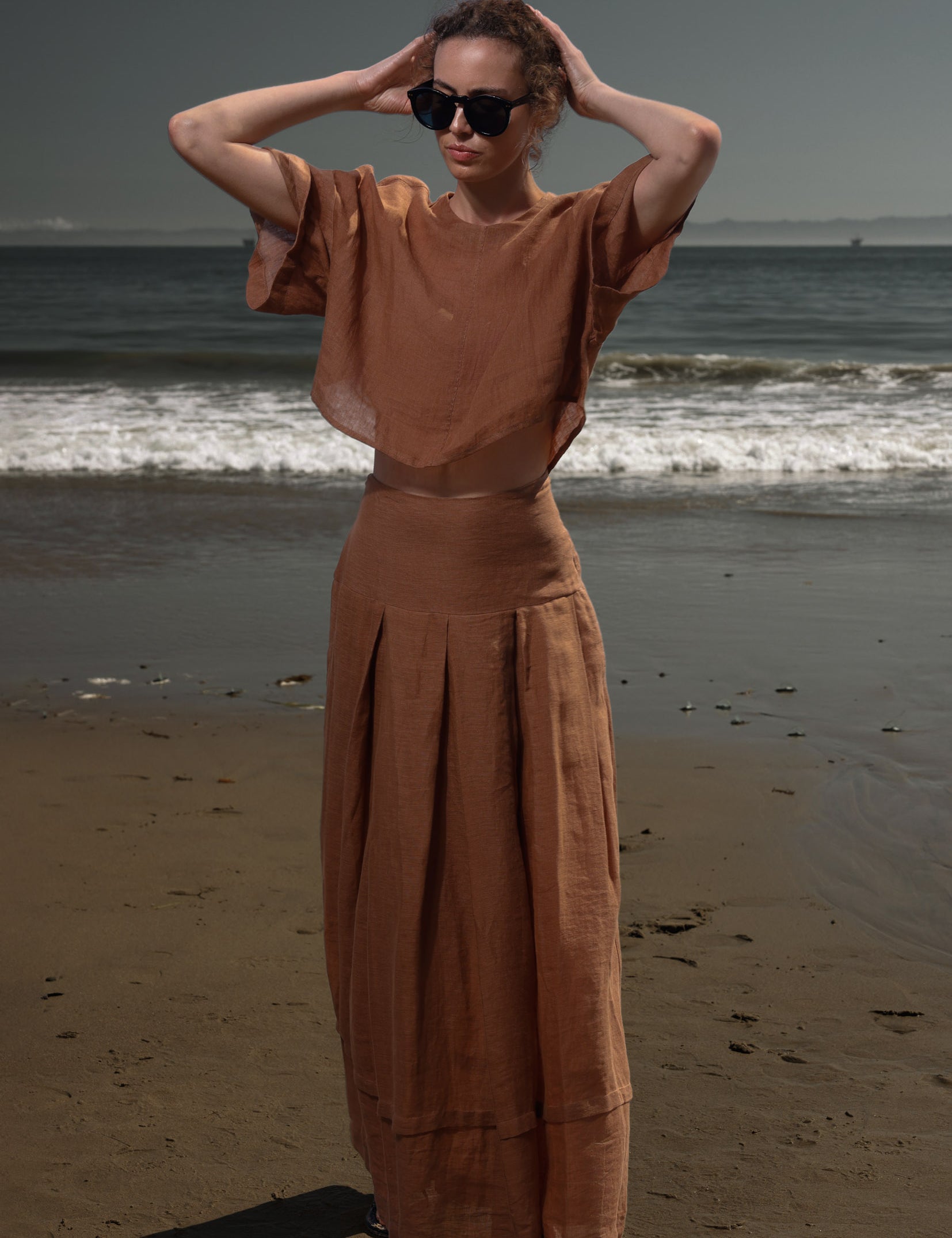 Marbella Skirt - Clay Tissue Linen - Heidi Merrick