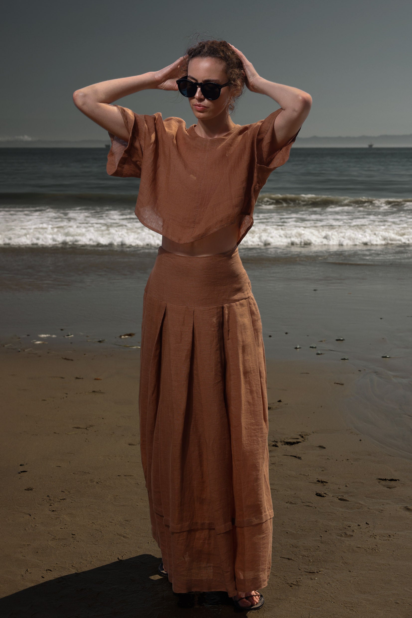 Marbella Skirt - Sable Tissue Linen - Heidi Merrick