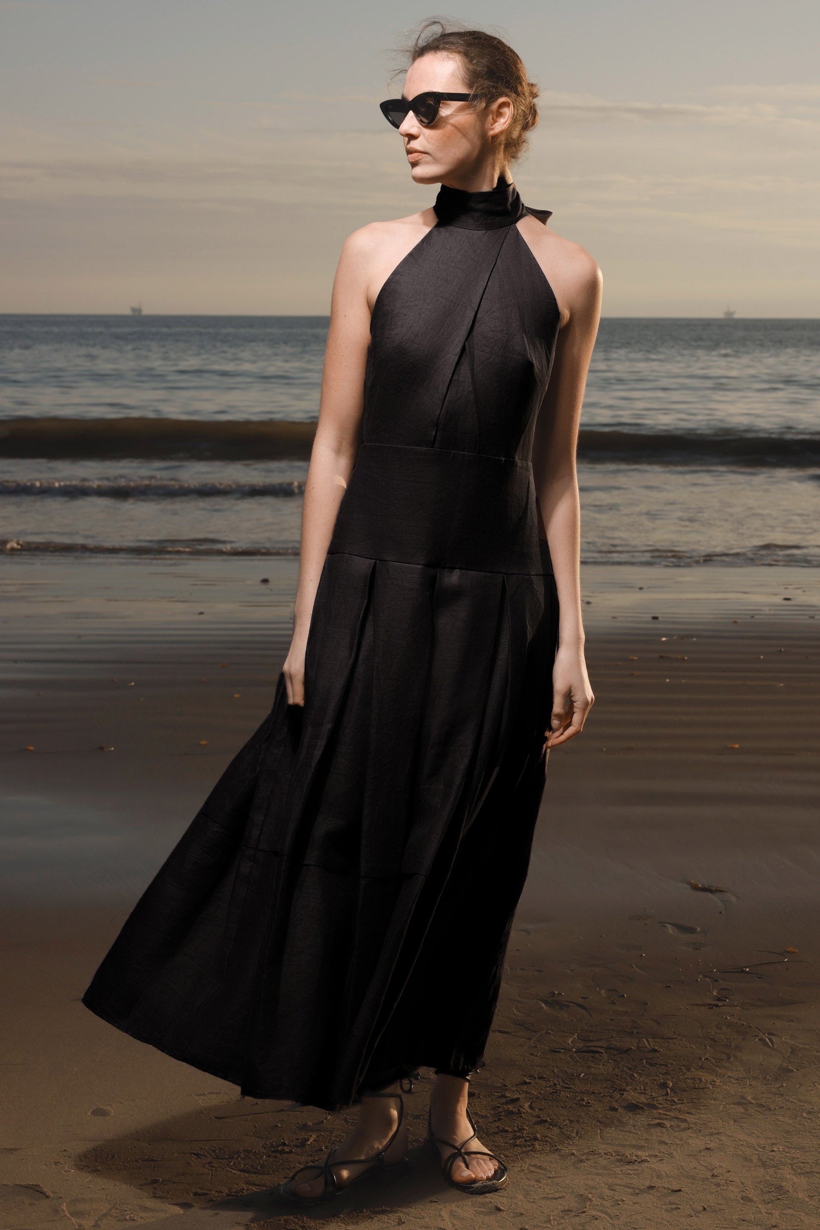 Nysa Dress - Black Linen - Heidi Merrick