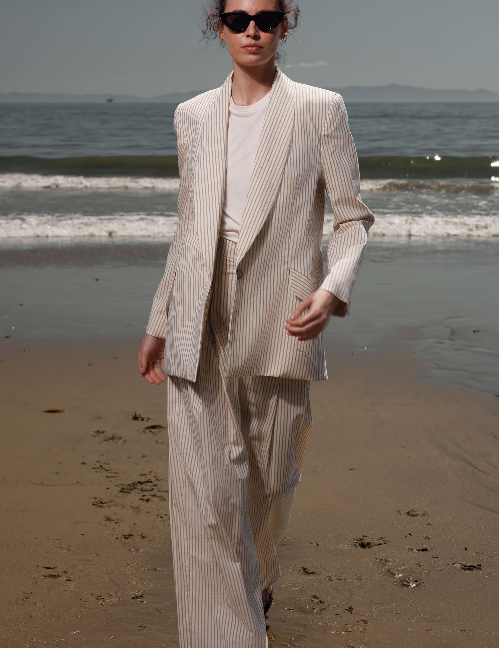 Zelda Blazer - Cream Ticking Stripe - Heidi Merrick