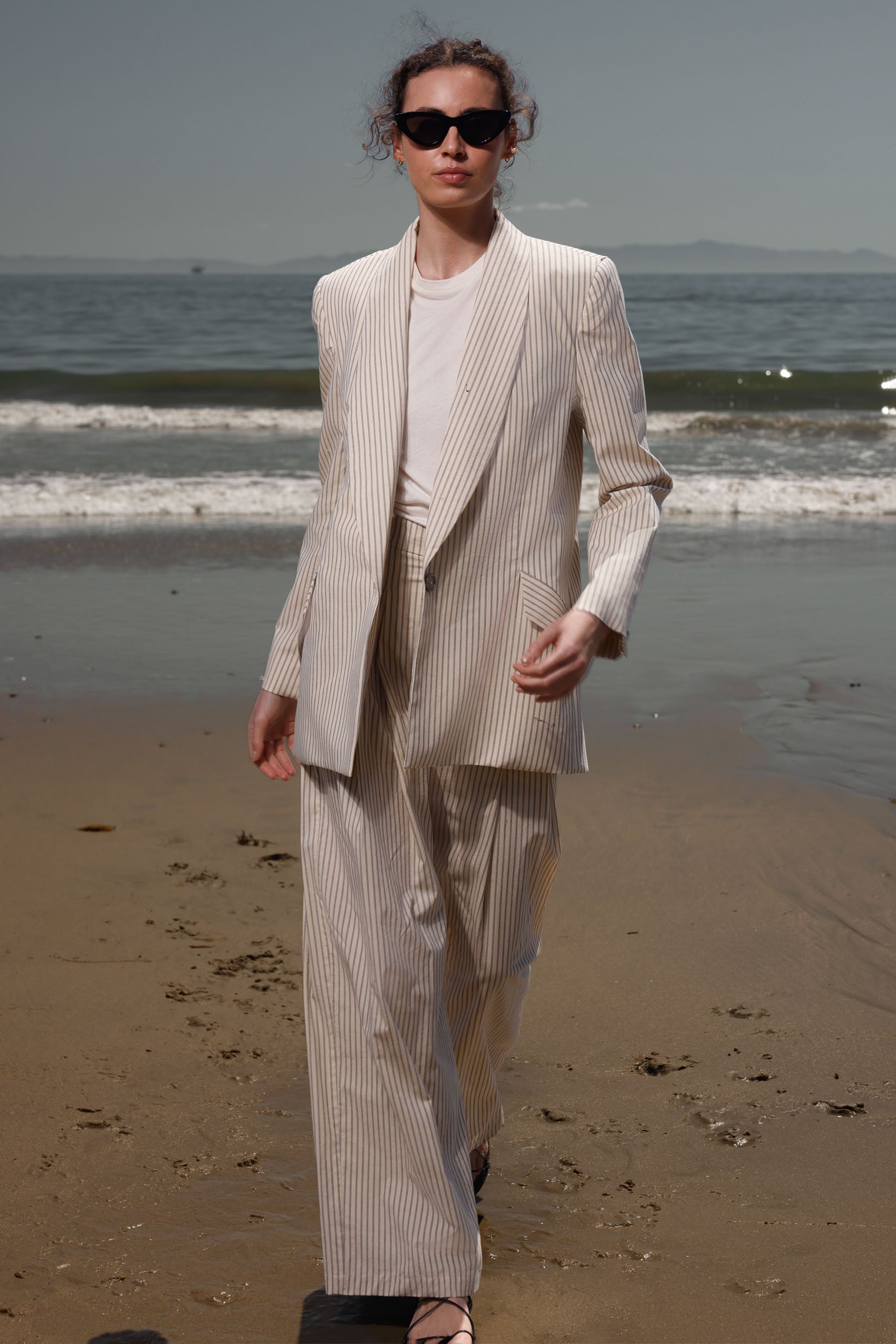 Zelda Blazer - Cream Ticking Stripe - Heidi Merrick