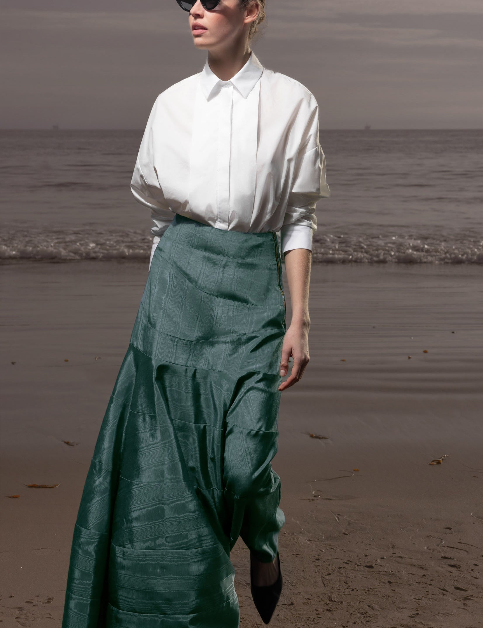 Gale Skirt - Stormy Blue Moire - Heidi Merrick