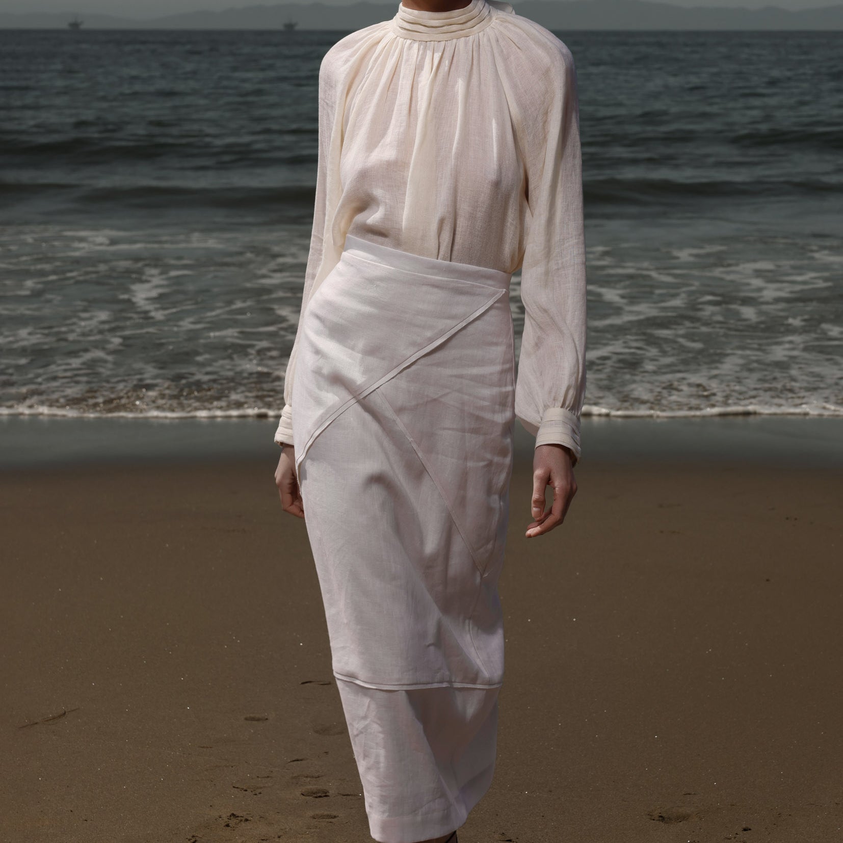 Geometry Skirt -Cream Linen - Heidi Merrick