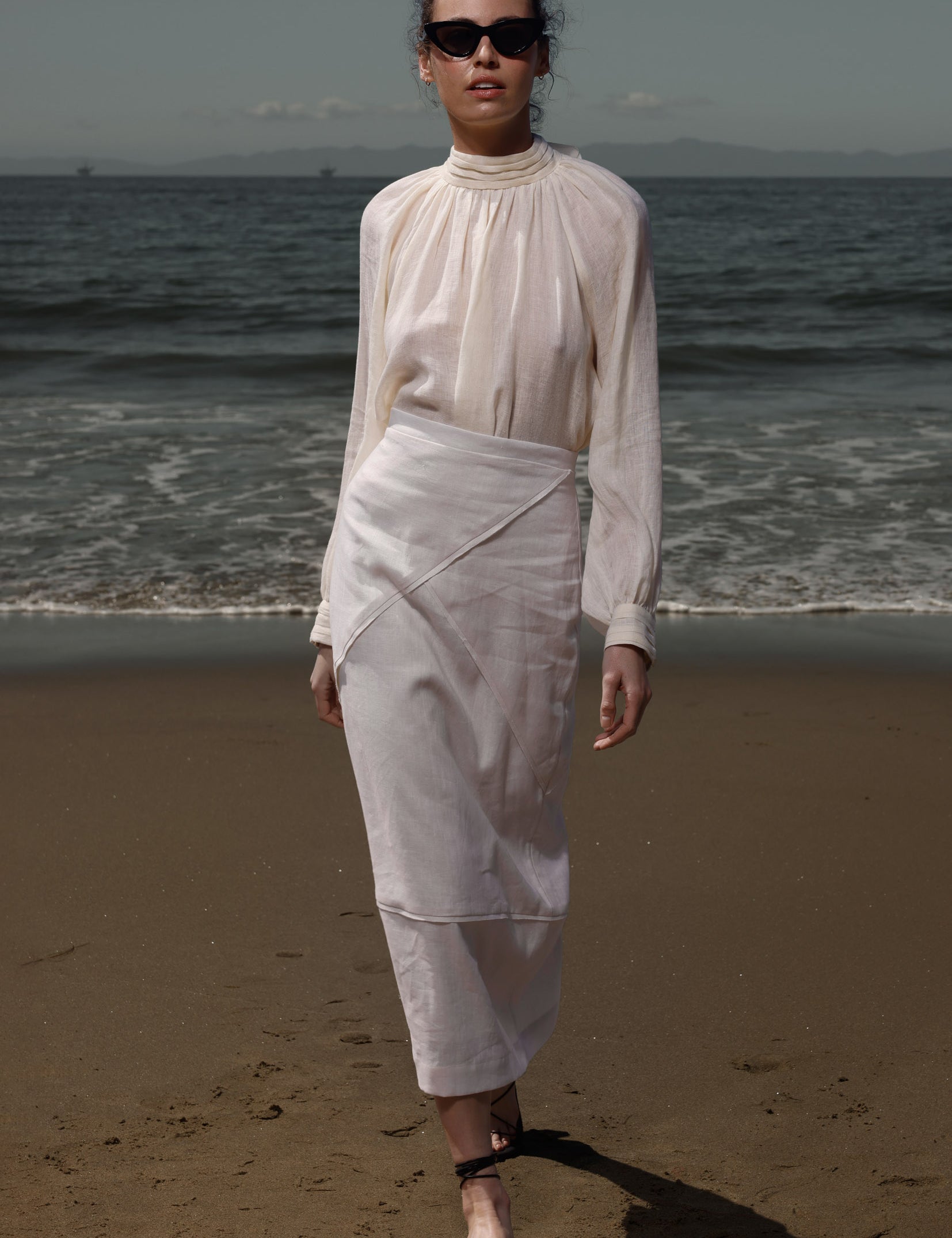 Geometry Skirt -Cream Linen - Heidi Merrick