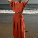 Marbella Skirt - Vermilion Tissue Linen - Heidi Merrick