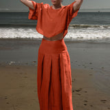 Marbella Skirt - Vermilion Tissue Linen - Heidi Merrick