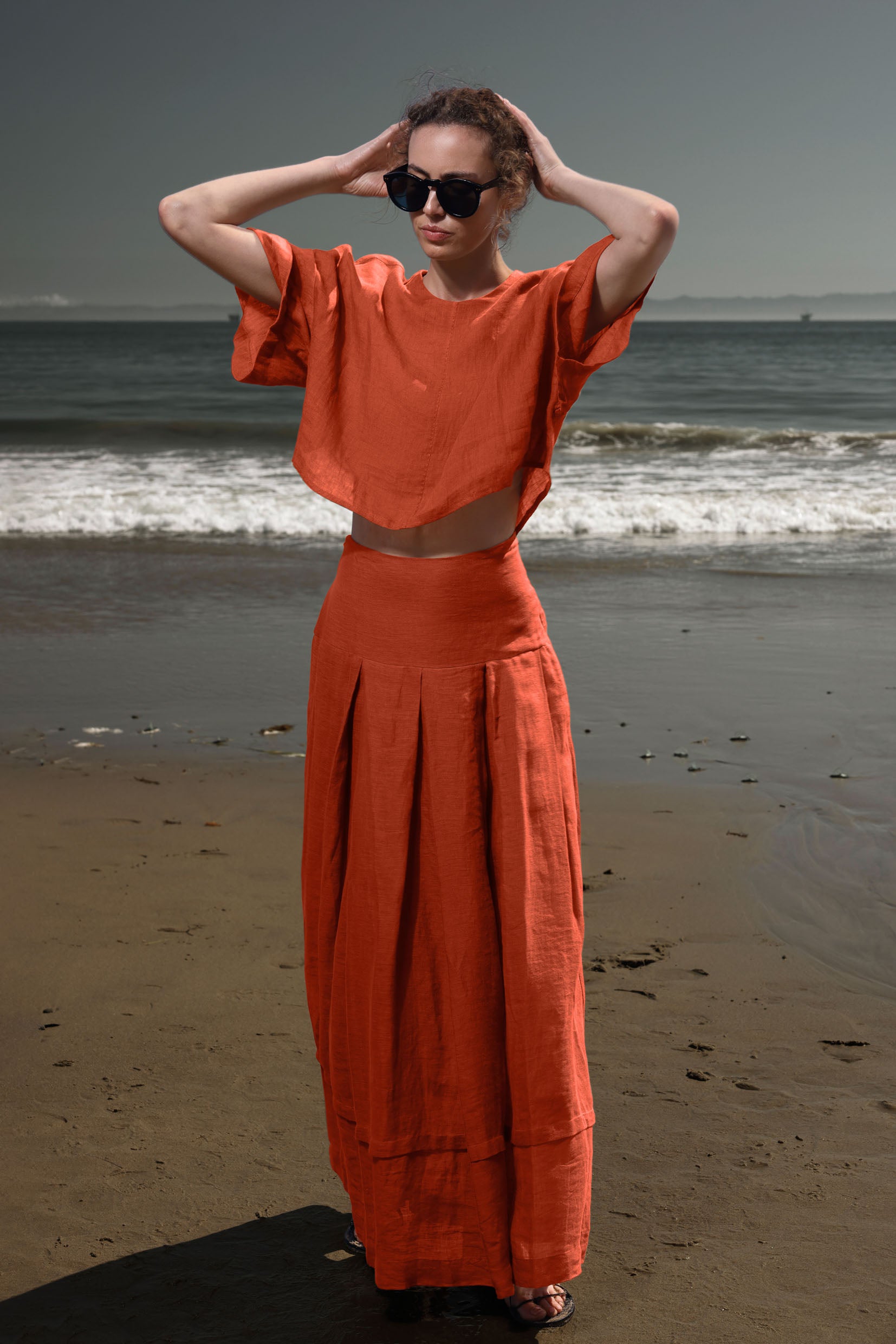 Marbella Skirt - Vermilion Tissue Linen - Heidi Merrick