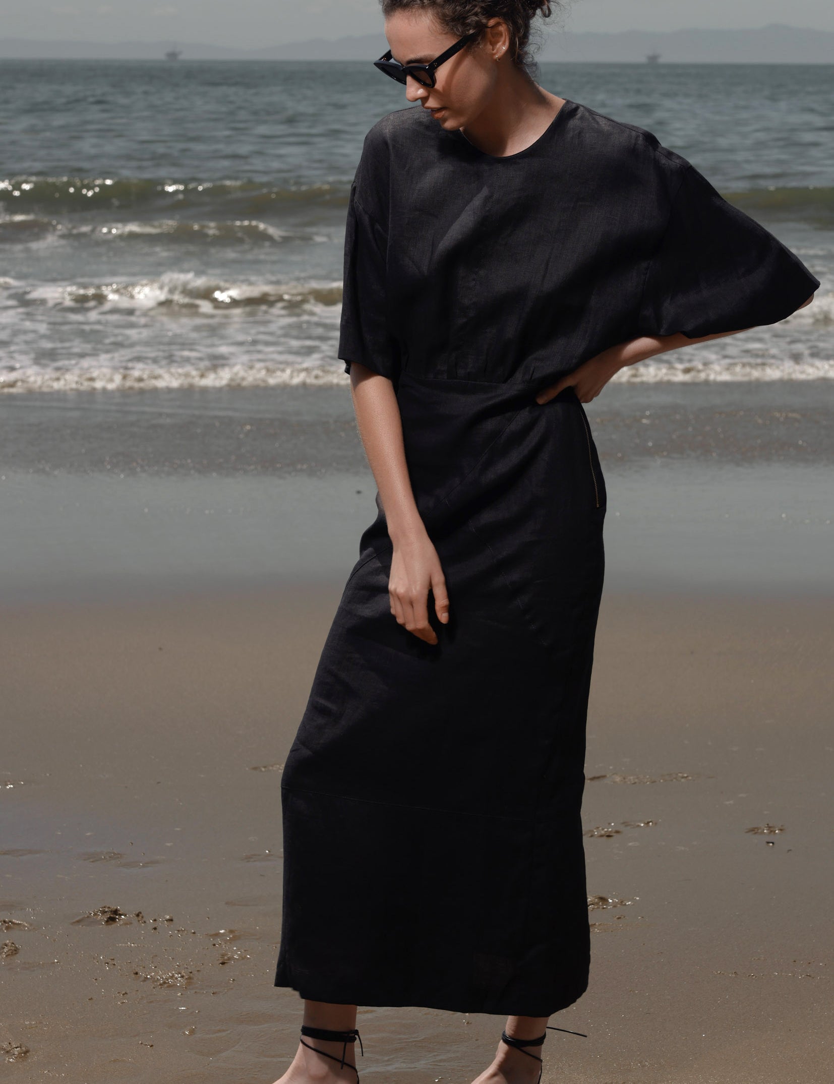 Fauna Dress - Black Linen - Heidi Merrick