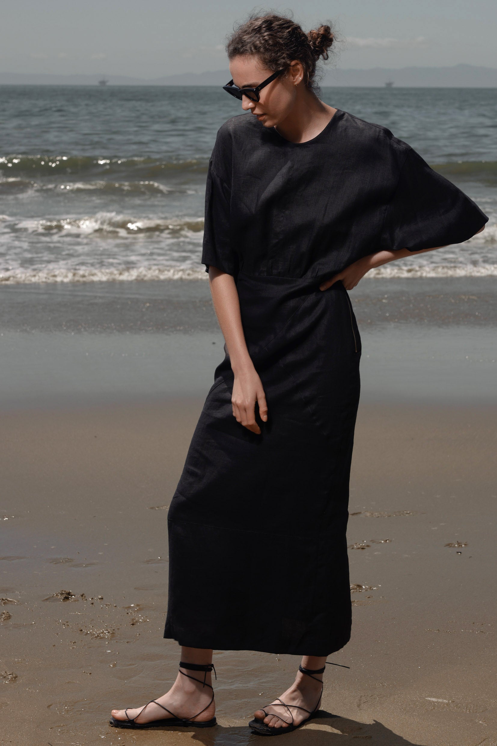 Fauna Dress - Black Linen - Heidi Merrick