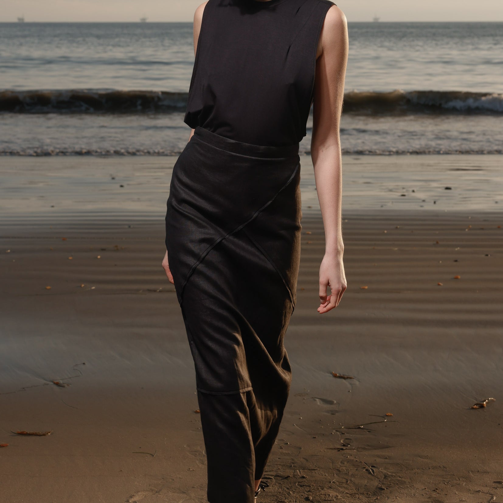 Geometry Skirt - Black Linen - Heidi Merrick