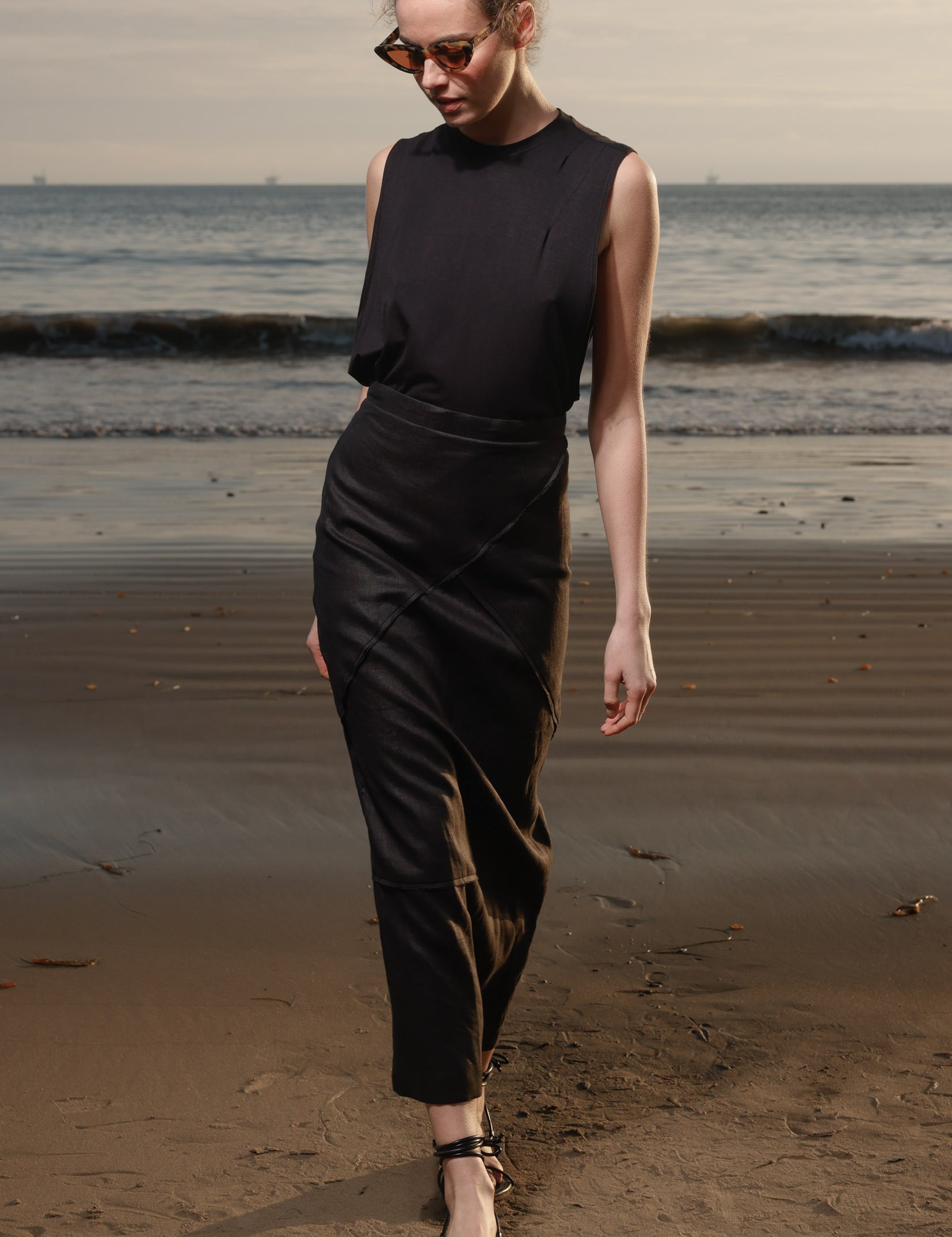 Geometry Skirt - Black Linen - Heidi Merrick