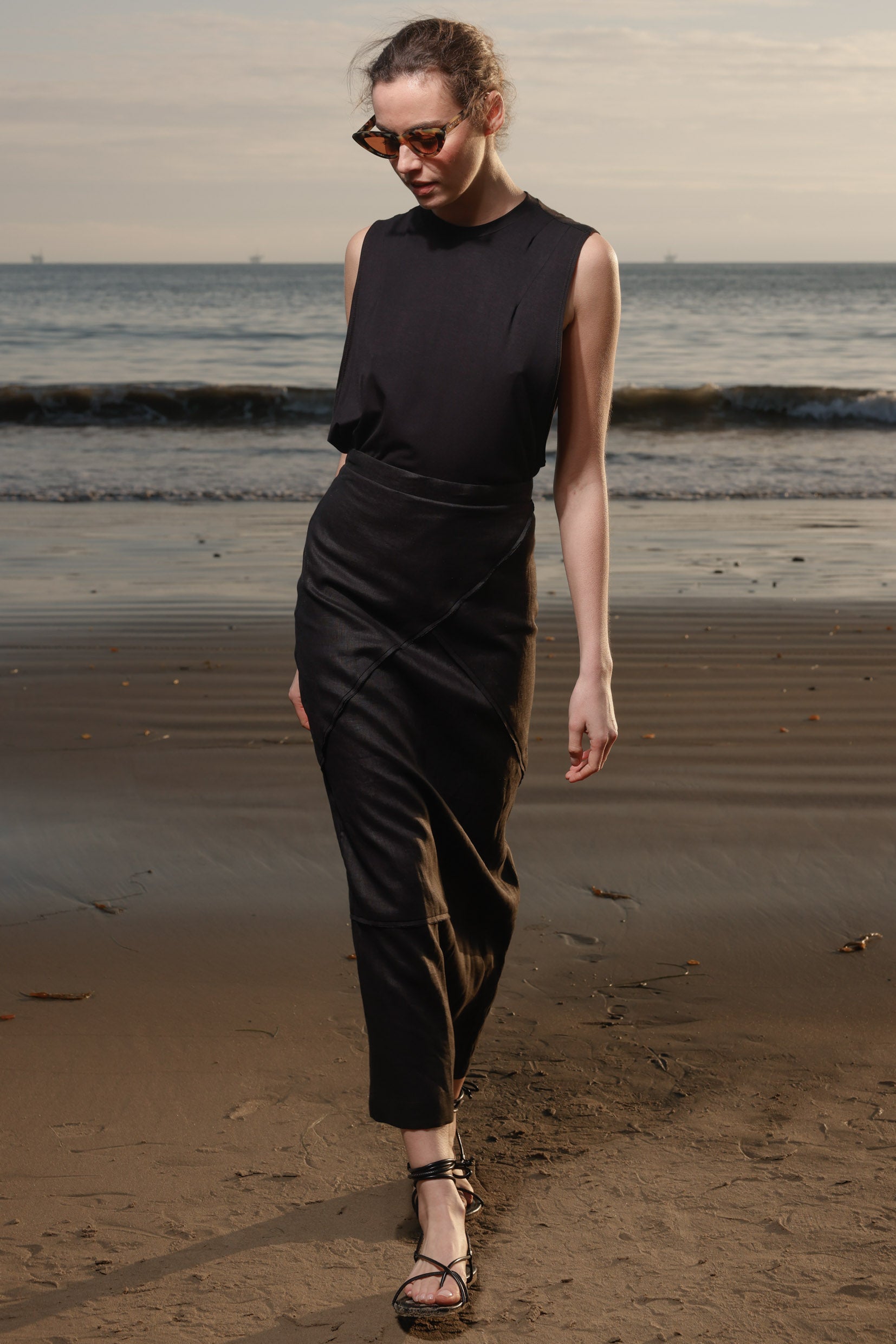 Geometry Skirt - Black Linen - Heidi Merrick