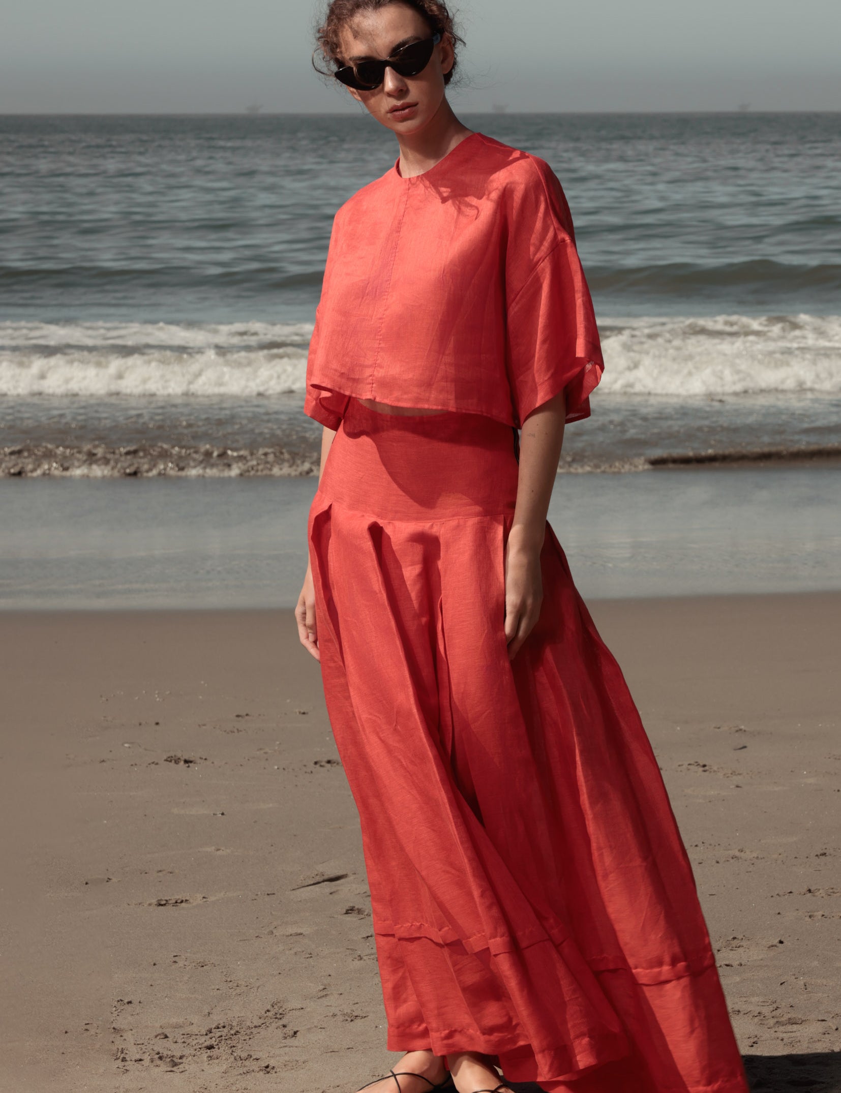 Marbella Skirt - Vermilion Tissue Linen