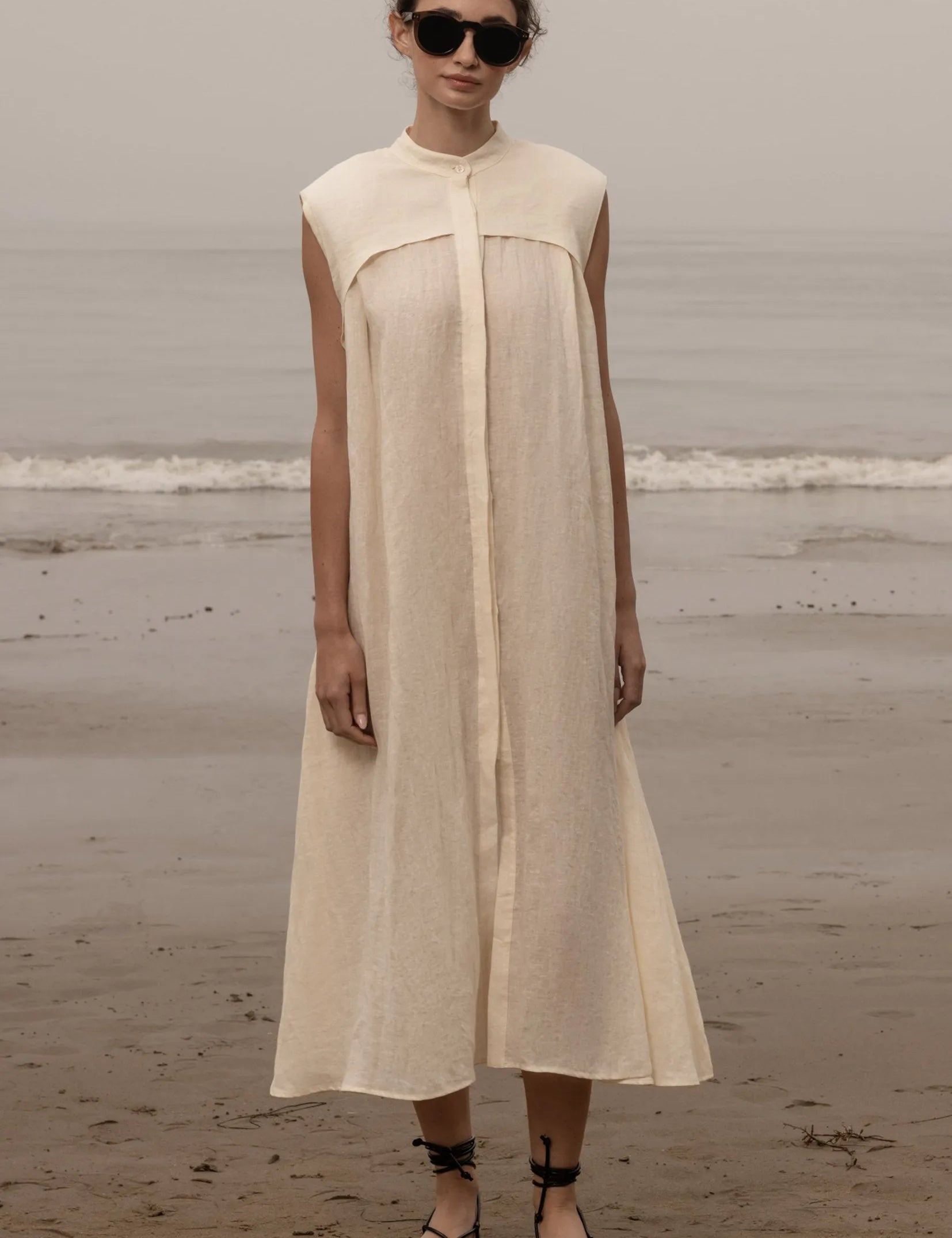Sespe Dress - Ivory Tissue Linen - Heidi Merrick