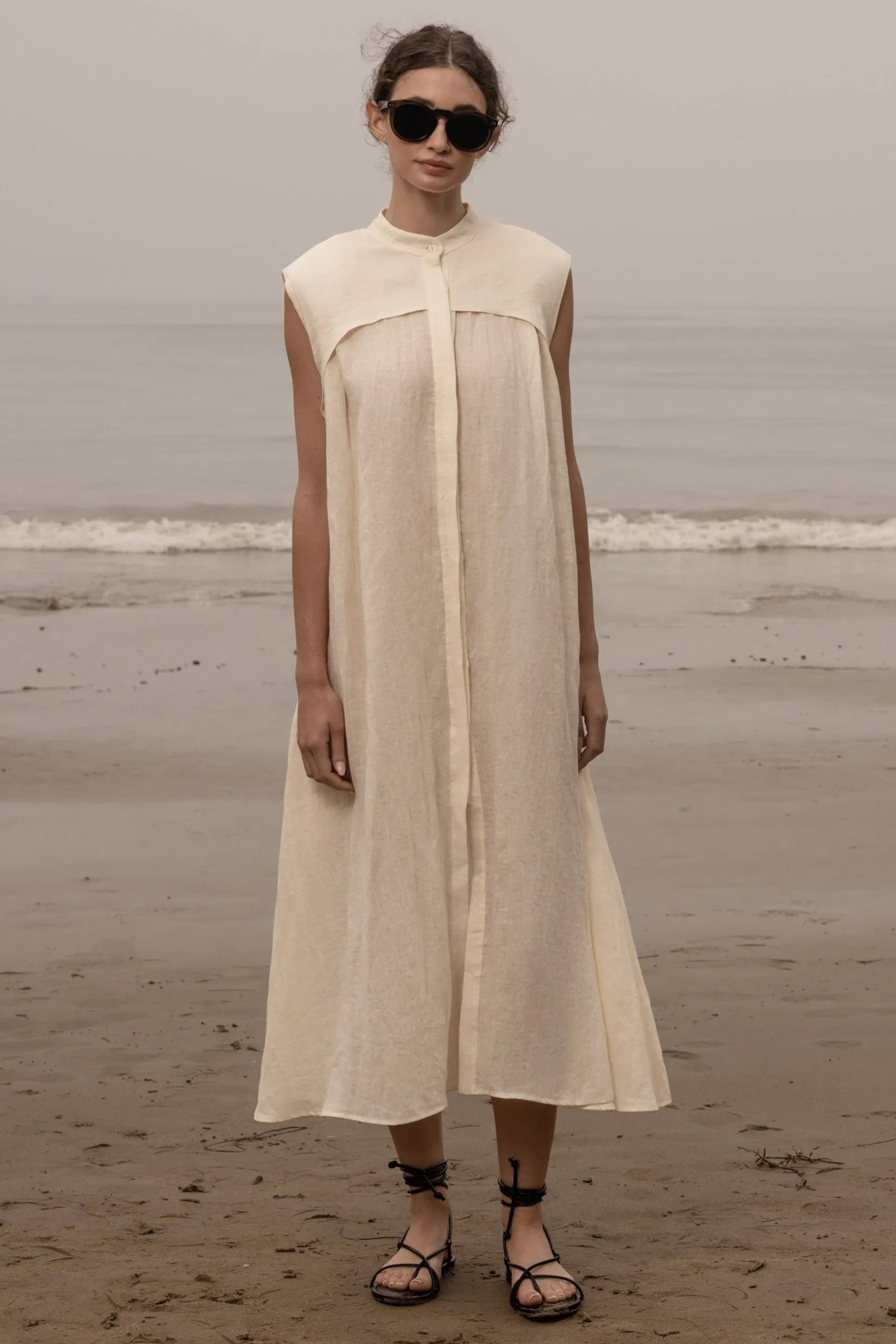 Sespe Dress - Ivory Tissue Linen - Heidi Merrick