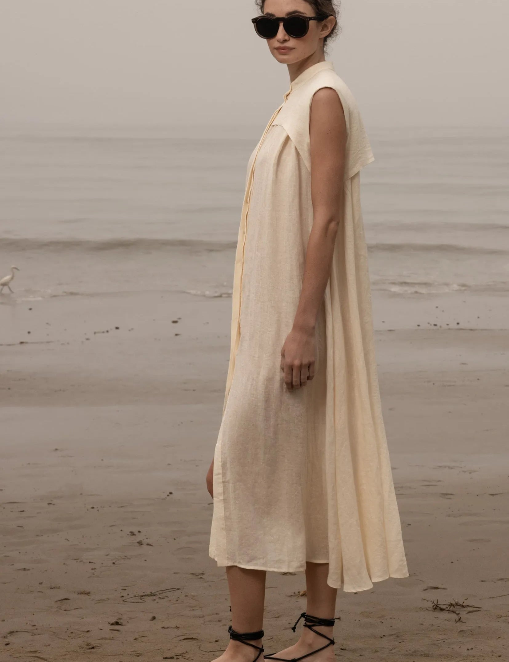 Sespe Dress - Ivory Tissue Linen - Heidi Merrick