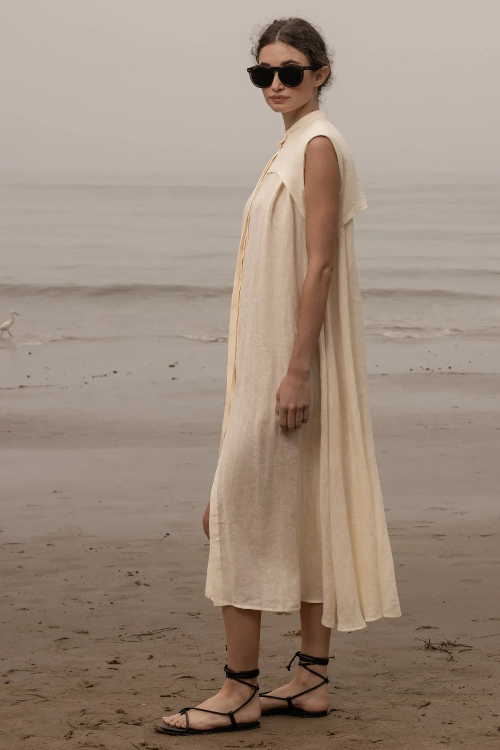 Sespe Dress - Ivory Tissue Linen - Heidi Merrick